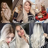 voordelige Synthetische trendy pruiken-synthetische pruik golvend middelste stuk pruik lang a24 synthetisch haar dames zacht party makkelijk mee te nemen blond roze zwart barbiecore pruiken
