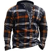tanie Wzór geometryczny-Męskie Kratka Wzory graficzne Bluza dresowa Zjechać na pobocze Długi rękaw Podkoszulek W serek Kołnierz Henley Designerskie Podstawowy Codzienny Druk 3D Sport i turystyka Codzienny Nadruk Wiosna i