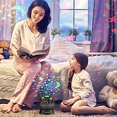 baratos Luzes de Natal-Projetor de céu estrela lâmpada de luz noturna 360 graus lâmpada de mesa giratória 4 luzes led 8 cores mudam com cabo usb para crianças quarto de bebê e decoração de festa