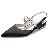 Women's Wedding Shoes Bridal Shoes Crystal Flat Heel Pointed Toe Luxurious Satin Ankle Strap Wine Black White 23