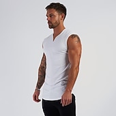 billige Treningsskjorter uten armer-Herre Singleter Vest topp Underskjorte Ermeløs skjorte Ermeløs V-hals Sommer عادي Sport Mote Lettvekt Feriereise Avslappet Ferie Svart Hvit Militærgrønn Topp T-skjorte for menn