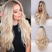 voordelige Synthetische trendy pruiken-synthetische pruik golvend middelste stuk pruik lang a24 synthetisch haar dames zacht party makkelijk mee te nemen blond roze zwart barbiecore pruiken