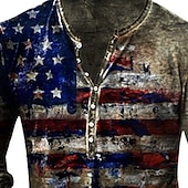 billiga Vintage &amp;amp; Retro-Herr T-shirt Henleytröja T-shirts Vintage Retro Grundläggande Skjorta Grafisk Amerikanska flaggan Långärmad Skjorta Svart Gul Rubinrött Gata Ledigt Dagligen Henley Vår &amp; Höst Kläder Plusstorlekar S M
