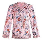 preiswerte Boho Tops-Damen Hemd Bluse Gelb Rosa Pudriges Rosa Graphic Blumen Taste Bedruckt Langarm Täglich Festtage Vintage Boho Strassenmode Rundhalsausschnitt Standard Boho S