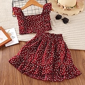 abordables Ensembles pour filles-Ensemble robe Ensemble 2 Pièces Bébé Fille Pois Manche Courte Actif Ecole Coton 7-13 ans Eté Jaune
