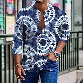 tanie Geometryczny wzór-Męskie Wzór tie-dye Koszula Zapinana na guziki koszula Długi rękaw Moda Designerskie Codzienny Na zewnątrz Urlop Codzienny Wiosna i lato Kołnierz stawiany Nadruk Przycisk w dół Niebieski Zielony Szary