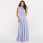 baratos Vestidos para Madrinhas-vestido de dama de honra linha a decote halter / decote em v sem mangas conversível infinito comprimento do chão elastano com faixa / fita / pregas vestido para impressionar 2025