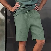 baratos Clássico-Homens Calção Shorts de linho Shorts de verão Bermudas Bolsos Com Cordão Tecido Conforto Respirável Comprimento do joelho Diário Praia Roupa de rua Casual / esportivo Preto Branco Micro-Elástica