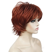 cheap Older Wigs-Karen Wig Short Layer Long Hair Fully Synthetic Wig 12TT26 Brown Highlights