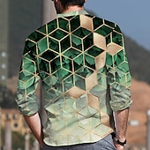 economico Geometrica-Per uomo Geometrica Geometria Camicia Camicia con bottoni Manica lunga Di tendenza Originale Informale Esterno Da mare Giornaliero Primavera estate Colletto alla coreana Stampa 3D Bottone giù Nero