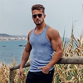billiga Gym-toppar-Herr Linne Undertröjor Ärmlös tröja Wifebeater skjorta Ärmlös Rund hals Sommar Slät Sport Mode Lättvikt Semester Ledigt Helgdag Svart Vit Rubinrött Topp t-shirt för män