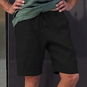 baratos Clássico-Homens Calção Shorts de linho Shorts de verão Bermudas Bolsos Com Cordão Tecido Conforto Respirável Comprimento do joelho Diário Praia Roupa de rua Casual / esportivo Preto Branco Micro-Elástica