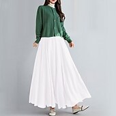 abordables Robes-Femme Balançoire Jupe longue Elégant Eté Maxi Jupes Couleur Pleine Plissé Casual Quotidien Noir Blanche Jaune Rouge Printemps &amp; Automne Coton Coton et lin