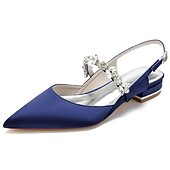 Women's Wedding Shoes Bridal Shoes Crystal Flat Heel Pointed Toe Luxurious Satin Ankle Strap Wine Black White 25