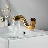 abordables Classiques-robinet mélangeur d&#039;évier de salle de bain cascade, robinets de lavabo monocommande monobloc, pont de robinet en laiton monobloc monté avec tuyau d&#039;eau chaude et froide