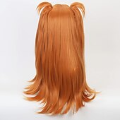 baratos Perucas de anime-peruca laranja langley cosplay peruca com clipe de rabo de cavalo &amp;amp; boné de peruca, rabo de cavalo longo e reto laranja anime cosplay peruca perucas de halloween