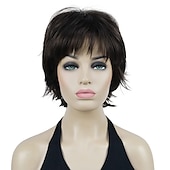 cheap Older Wigs-Karen Wig Short Layer Long Hair Fully Synthetic Wig 12TT26 Brown Highlights