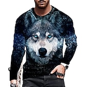 abordables Camisetas con estampado animal-Hombre Unisexo Lobo Estampados Camiseta Camisetas divertidas Manga Larga Camiseta Impresión 3D Cuello Barco Camisa Design Casual Grande y alto Diario Festivos Azul Piscina Primavera &amp; Otoño Ropa S M