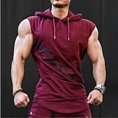 お買い得  メンズ アクティブ T シャツ &amp; タンクトップ-男性用 ランニングタンクトップ ワークアウト用タンクトップ ノースリーブ Tシャツ スポーツ スパンデックス 高通気性 吸汗性 ソフト ランニング アクティブトレーニング ウォーキング スポーツウェア アクティブウェア グラフィック ブラック バーガンディー