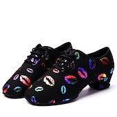 abordables Chaussures de danse d&#039;entraînement-Femme Chaussures Latines Entraîner des chaussures de danse Danse en ligne Intérieur Professionnel Motif / Imprimé Flexible Bas à deux points Motif / Impression Lacet Talon épais Lacet Arc-en-ciel