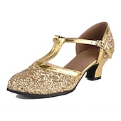 preiswerte Schuhe für Standardtanz und Modern Dance-Silberne Glitzer-T-Riemen-Tanzschuhe für Damen – Sandalen für Ballsaal, Latein und Performance mit niedrigem Absatz für Hochzeiten und Partys