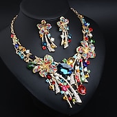 cheap Jewelry Sets-Bridal Jewelry Sets 1 set Crystal Rhinestone Alloy 1 Necklace Earrings Women&#039;s Statement Colorful Cute Fancy Flower irregular Jewelry Set For Party Wedding dress to impress