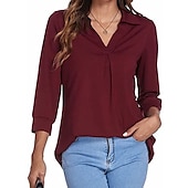 voordelige Vrouwen Werk Tops-damesblouse t-shirt basic effen dagelijks v-hals normaal lente&amp;amp;  herfst groen blauw wit zwart donker rood