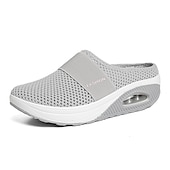 abordables Zuecos y sandalias de mujer-Mules sin cordones de malla transpirable de color rosa para mujer con suela con colchón de aire para comodidad informal, para caminar y todos los días