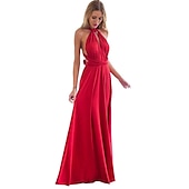 baratos Vestidos para Madrinhas-vestido de dama de honra linha a decote halter / decote em v sem mangas conversível infinito comprimento do chão elastano com faixa / fita / pregas vestido para impressionar 2025