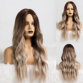 voordelige Synthetische trendy pruiken-synthetische pruik golvend middelste stuk pruik lang a24 synthetisch haar dames zacht party makkelijk mee te nemen blond roze zwart barbiecore pruiken