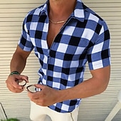 abordables Chemises décontractées-Homme Chemise Chemise d&#039;été Chemise à carreaux Chemises à carreaux Rouge Bleu Vert Gris Manche Courte À carreaux Treillis Col Rabattu Extérieur Rue Imprimé Vêtement Tenue Polyester Mode Occasionnel