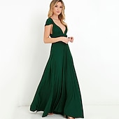 baratos Vestidos para Madrinhas-vestido de dama de honra linha a decote halter / decote em v sem mangas conversível infinito comprimento do chão elastano com faixa / fita / pregas vestido para impressionar 2025