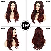 ieftine Peruci Sintetice Trendy-perucă roșie neagră perucă ondulată lungă pentru femei evidențiază straturile mătăsoase mijlocii 2 tonuri sintetice perucă costum cosplay peruci pentru petrecerea de Crăciun