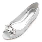 cheap Casual-Women&#039;s Navy Blue Peep-Toe Flats with Rhinestone Embellishments – Elegant Satin Shoes for Weddings, Parties, and Formal Events