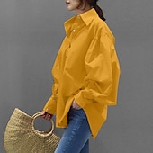 economico Top Semplici da Donna-Per donna Camicia Blusa Semplice Casual Manica Lunga Manica a Lanterna Colletto a Camicia Top Regolari Quotidiano Weekend Bottoni Nero Bianco Giallo Blu Primavera Autunno