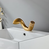 abordables Classiques-robinet mélangeur d&#039;évier de salle de bain cascade, robinets de lavabo monocommande monobloc, pont de robinet en laiton monobloc monté avec tuyau d&#039;eau chaude et froide