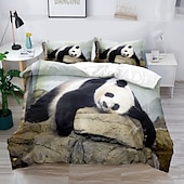 cheap Duvet Cover Sets-3D Bedding  Panda Rabbit print Print Duvet Cover Bedding Sets Comforter Cover with 1 print Print Duvet Cover or Coverlet，2 Pillowcases for Double/Queen/King
