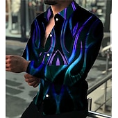 cheap Geometric Pattern-Men&#039;s Geometric Pattern Flame Shirt Button Up Shirt Long Sleeve Fashion Designer Casual Daily Holiday Going out Spring &amp; Summer Turndown 3D Print Button-Down Black / Red White Red Blue Purple