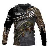 abordables Sudaderas con capucha para hombre-Hombre Graphic Animal Sudadera Sudaderas Sudadera Manga Larga Sudadera con capucha Con Capucha Ropa de calle Impresión 3D Deporte Diario Caqui claro. Negro Estampado Primavera &amp; Otoño Diseñador