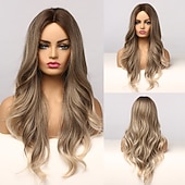 voordelige Synthetische trendy pruiken-synthetische pruik golvend middelste stuk pruik lang a24 synthetisch haar dames zacht party makkelijk mee te nemen blond roze zwart barbiecore pruiken