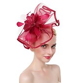 cheap Fascinators-Fascinators Hats Headwear Organza Polyester / Polyamide Bucket Hat Party / Evening Holiday Vintage Style With Feather Headpiece Headwear