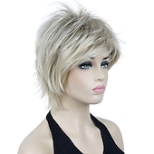 cheap Older Wigs-Karen Wig Short Layer Long Hair Fully Synthetic Wig 12TT26 Brown Highlights