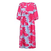 halpa Mekot-Naisten Midimekko Rento mekko Kukka mekko Tyylikäs Vapaa-aika ulko- Loma Pyhäpäivä Loose Fit Kukka Leopardi Puhdas väri Puolihiha Tiukka pyöreä kaula-aukko Musta Purppura Fuksia Apila Kevät Syksy