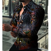 abordables Diseño Geométrico-Hombre Animal Tigre Diseño Geométrico Camisa Abotonar la camisa Manga Larga Moda Design Casual Exterior Vacaciones Festivos Otoño invierno Cuello Impresión 3D Abotonar Amarillo Rojo Azul Marino Azul