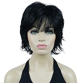 cheap Older Wigs-Karen Wig Short Layer Long Hair Fully Synthetic Wig 12TT26 Brown Highlights