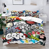 cheap Duvet Cover Sets-3D Street Art Graffiti Series Print Duvet Cover Bedding Sets Comforter Cover with 1 Print Duvet Cover or Coverlet，2 Pillowcases for Double/Queen/King