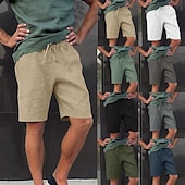 baratos Clássico-Homens Calção Shorts de linho Shorts de verão Bermudas Bolsos Com Cordão Tecido Conforto Respirável Comprimento do joelho Diário Praia Roupa de rua Casual / esportivo Preto Branco Micro-Elástica