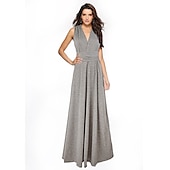 baratos Vestidos para Madrinhas-vestido de dama de honra linha a decote halter / decote em v sem mangas conversível infinito comprimento do chão elastano com faixa / fita / pregas vestido para impressionar 2025