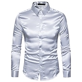 cheap Men&#039;s Satin Shirts-Men&#039;s Dress Shirt Collared Shirt Button Up Shirt Prom Shirt Satin Silk Shirt Plain Wedding Party Navy Black White Yellow Long Sleeve Collar Clothing Apparel