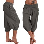 levne Hladké bavlněné plátěné kalhoty-dámské kalhoty na jógu boční kapsy harémové kalhoty capri kalhoty spodky rychleschnoucí odvod vlhkosti lehký hippie boho světle modrý mandarinkový prášek bílý fitness posilovna cvičení pilates léto